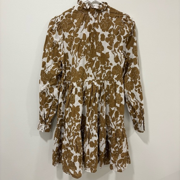 En Saison Brown White Floral Print Babydoll Long Sleeve Short Mini Dress Ruffles - Picture 10 of 13